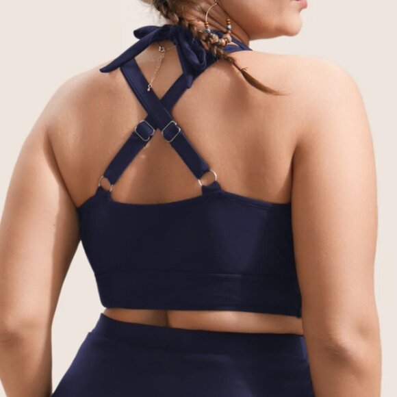 BloomChic Plain V Neck High Stretch Tie Knot Swim Top XL us 14 - Picture 2 of 4